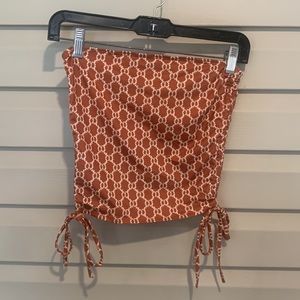 SHEIN XS Used Tube Top Side Ties Brown and Chain Pattern Tighten To Shorten